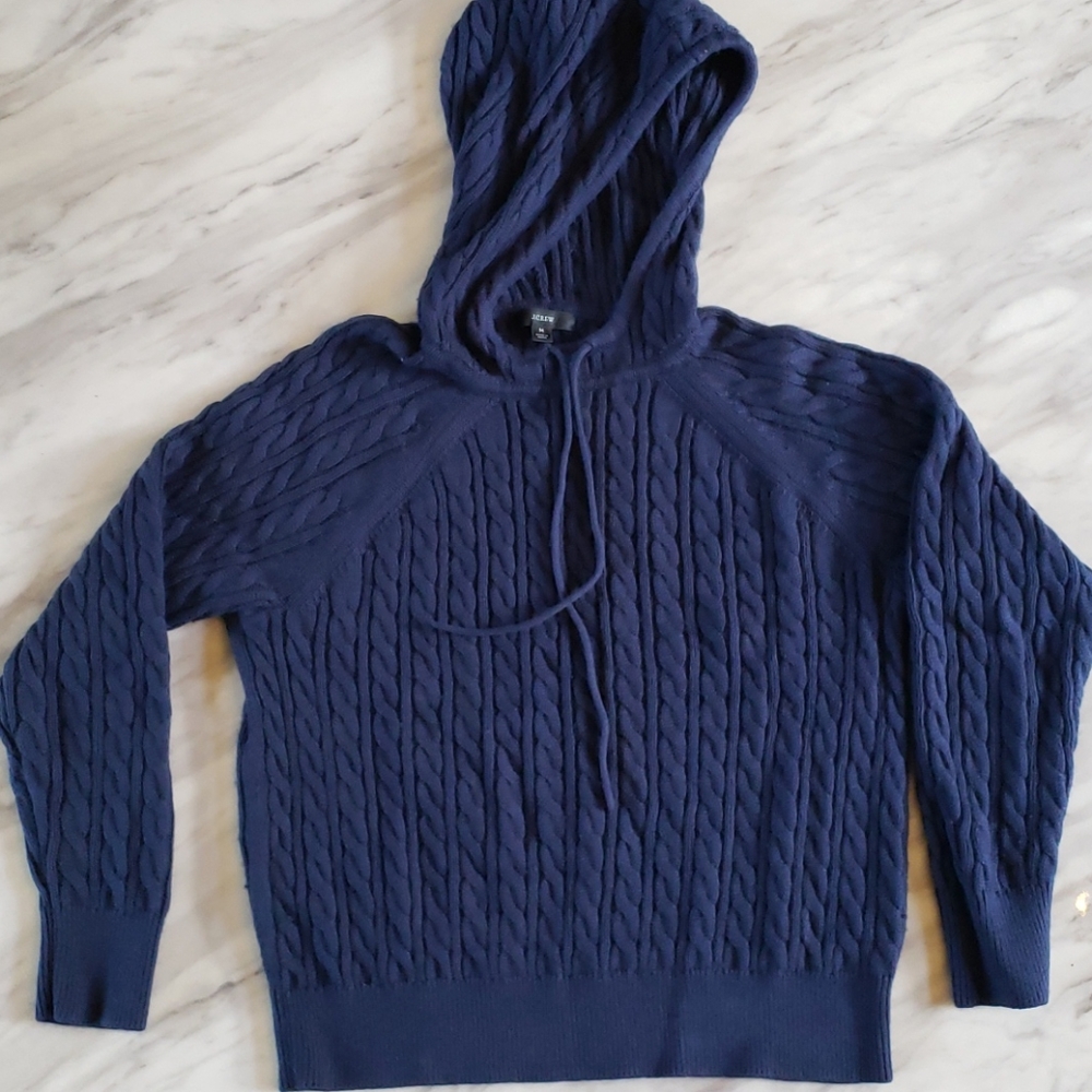 J Crew cableknit cotton cashmere hoodie